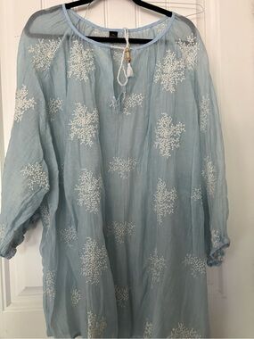 Light Blue Embroidered Sheer Tunic